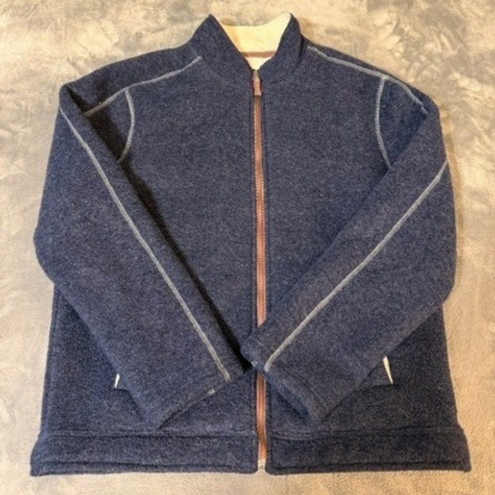 True Grit Mens Full Zip Sherpa Lined Fleece Jacket Navy Blue Marl Mock Neck XL